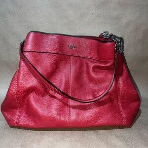 Coach Pebbled Leather Shoulder Tote in Dusty Red
